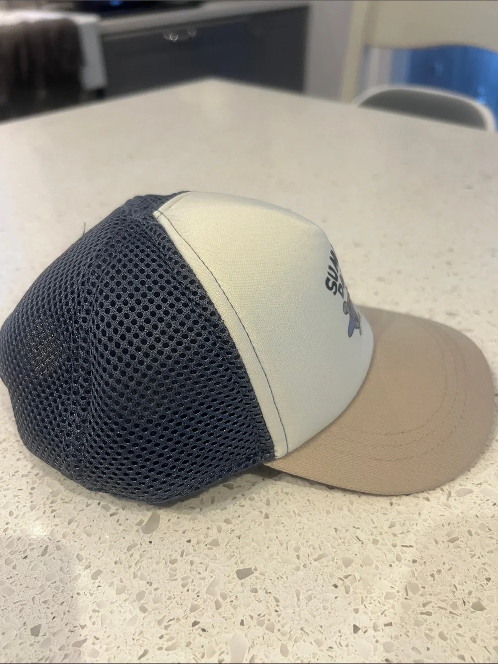 Baby 'Summer Days' Sea Turtle Trucker Hat - Cream, Navy & Tan